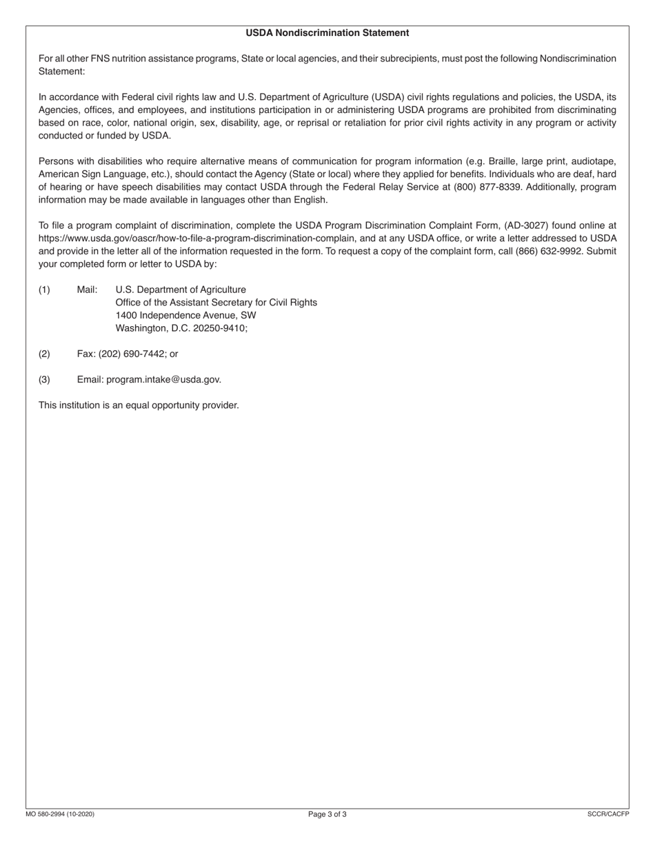 Form MO580-2994 Child Care Enrollment Form - Missouri, Page 3