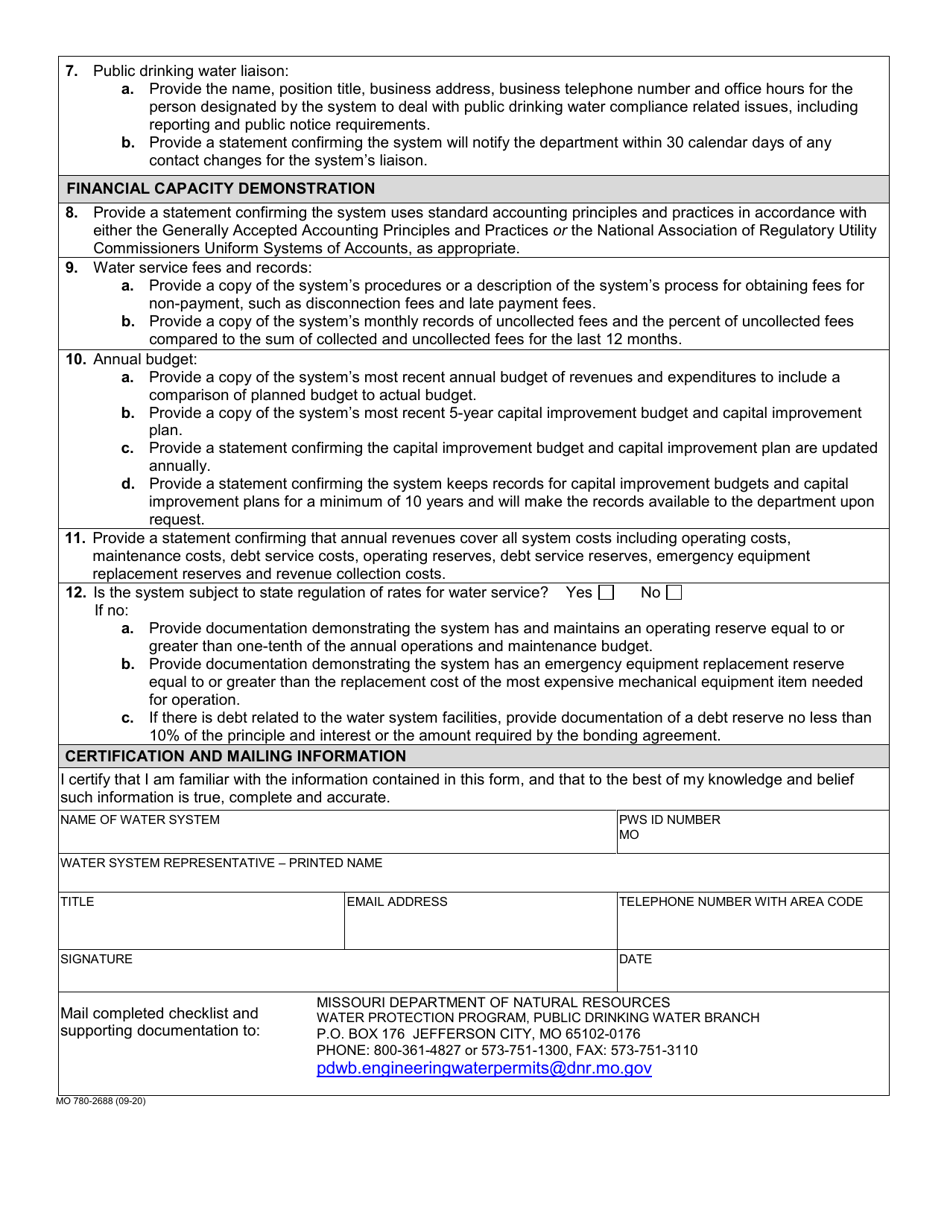 Form MO780-2688 Minimum Technical, Managerial, and Financial Capacity Requirements for Community and Nontransient Noncommunity Public Water Systems (10 Csr 60-3.030) - Missouri, Page 2