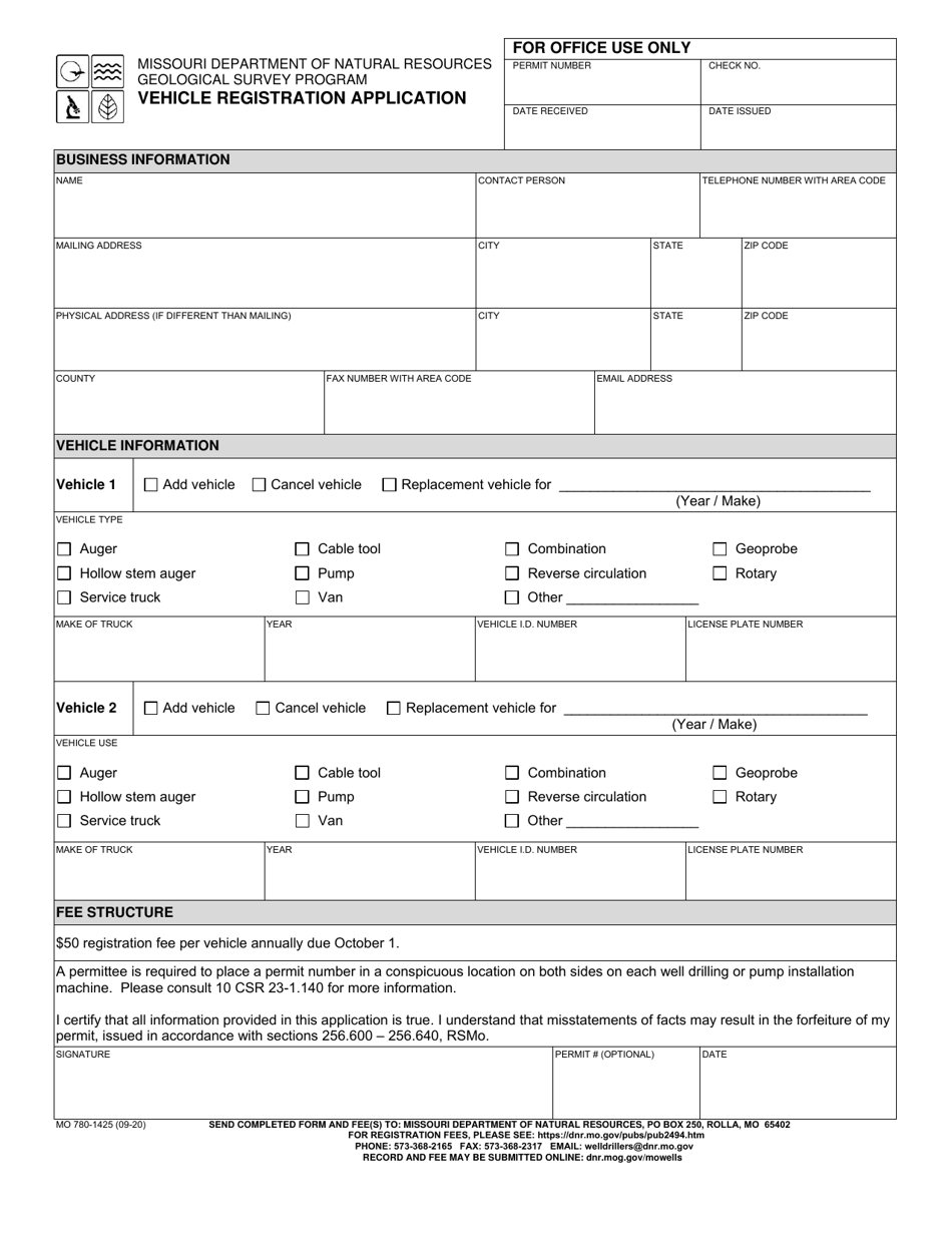 Form MO780-1425 Vehicle Registration Application - Missouri, Page 1