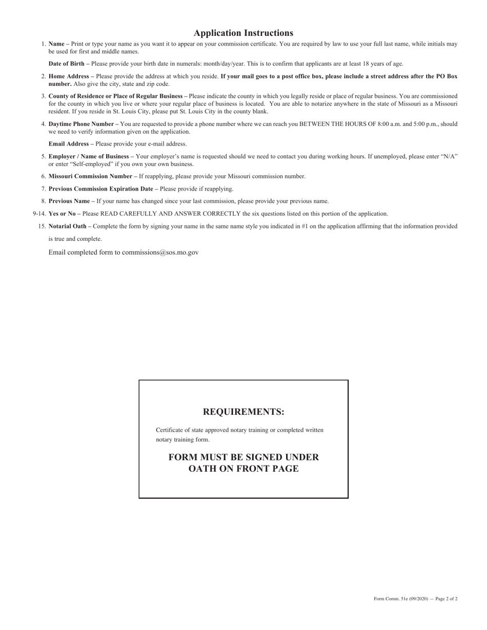 Form COMM.51E Registration for Commission as an Electronic Notary Public - Missouri, Page 2