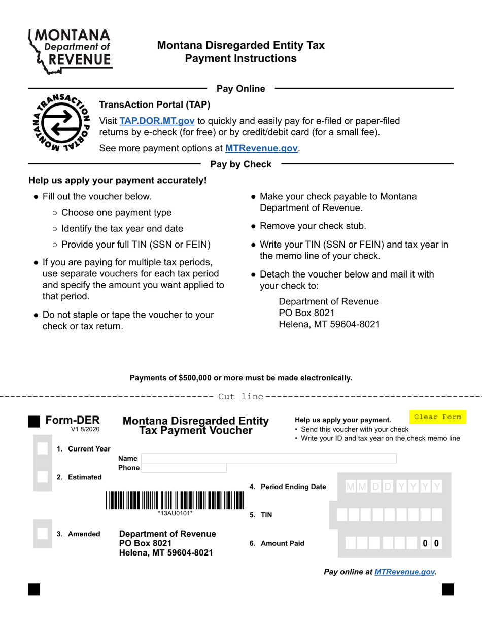 Form DER Download Fillable PDF or Fill Online Montana Disregarded