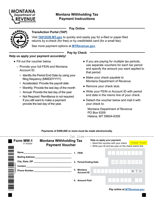 Form MW-1 Montana Withholding Tax Payment Voucher - Montana