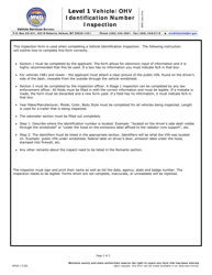 Form MV20 Level 1 Vehicle/OHV Identification Number Inspection - Montana, Page 2