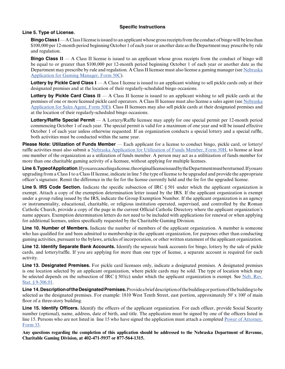 Form 50 Nebraska Application for Bingo, Lottery, Raffle, or Lottery by Pickle Card - Nebraska, Page 3