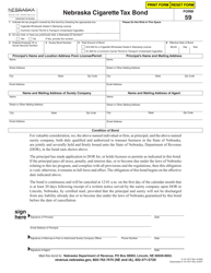 Form 59 Nebraska Cigarette Tax Bond - Nebraska