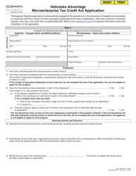 Nebraska Advantage Microenterprise Tax Credit Act Application - Nebraska