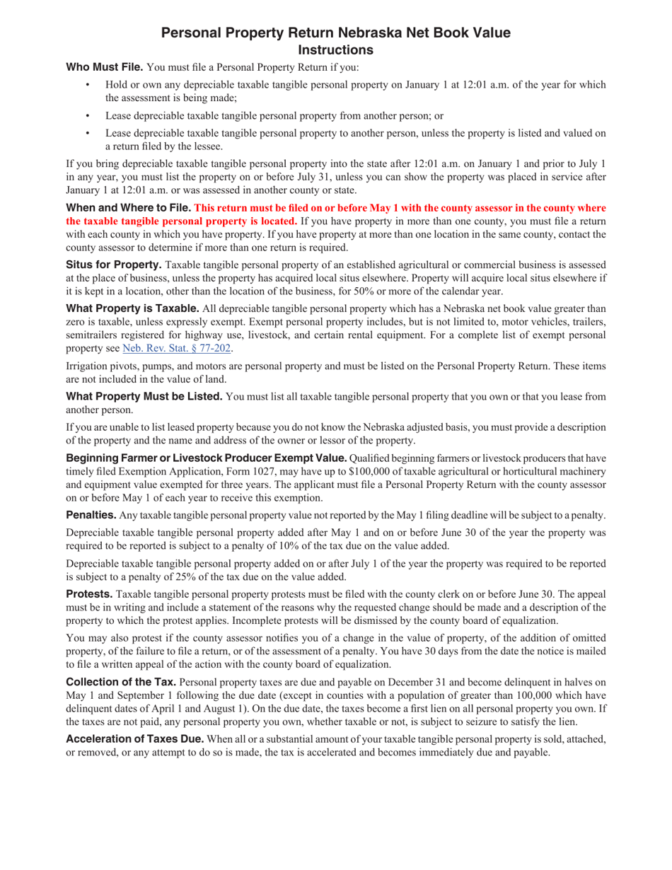 Personal Property Return Nebraska Net Book Value - Nebraska, Page 3