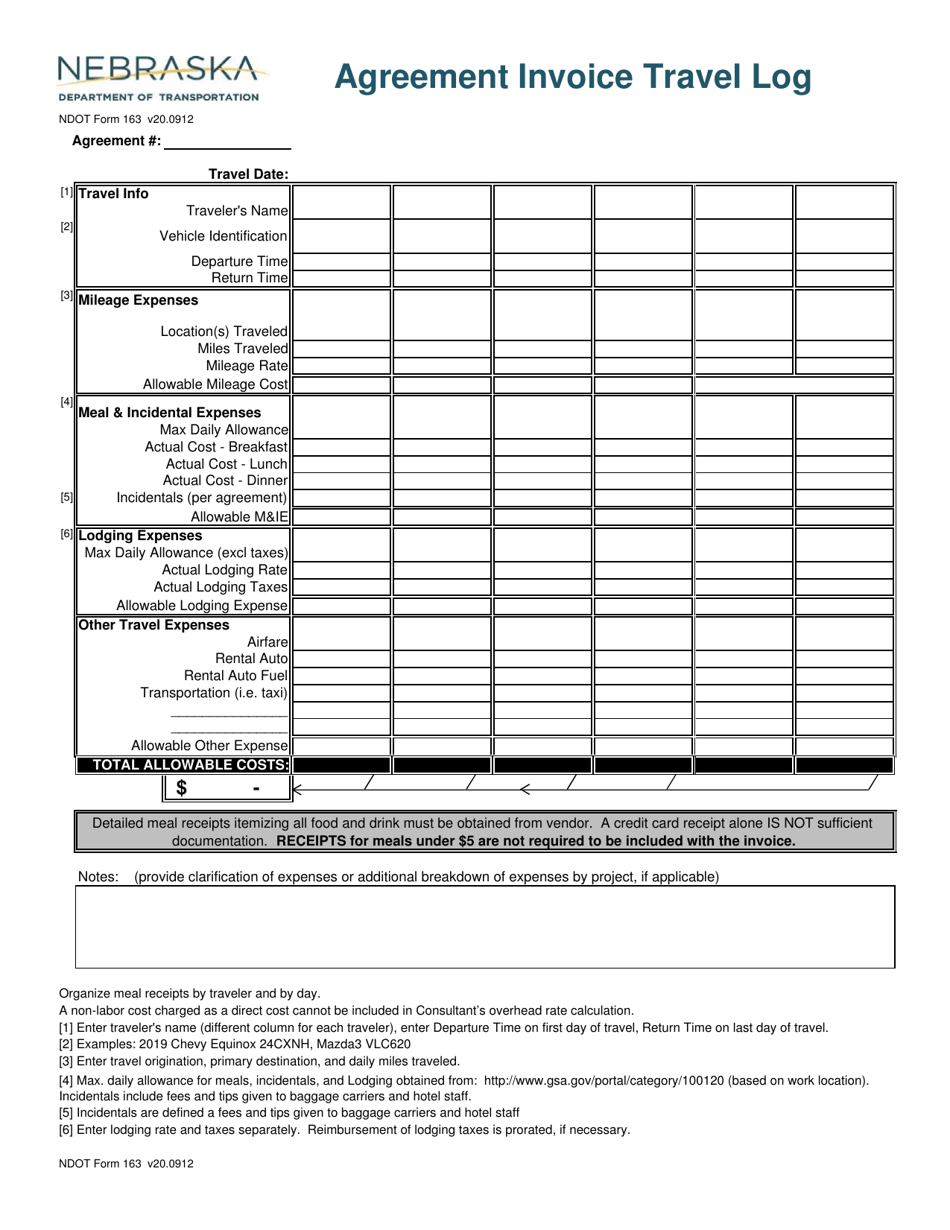 NDOT Form 163 Download Printable PDF or Fill Online Agreement Invoice ...