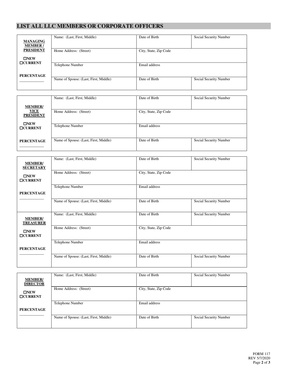 Form 117 Change / Update / Lcc Members or Officer / Stockholders - Nebraska, Page 2