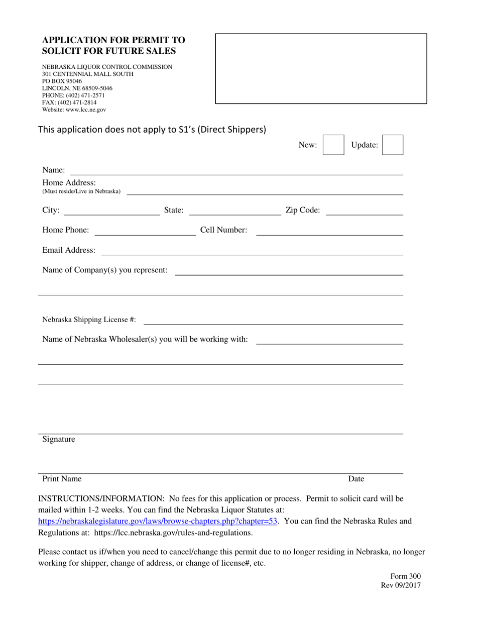Form 300 Application for Permit to Solicit for Future Sales - Nebraska, Page 1