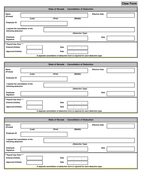 Cancellation of Deduction - Nevada