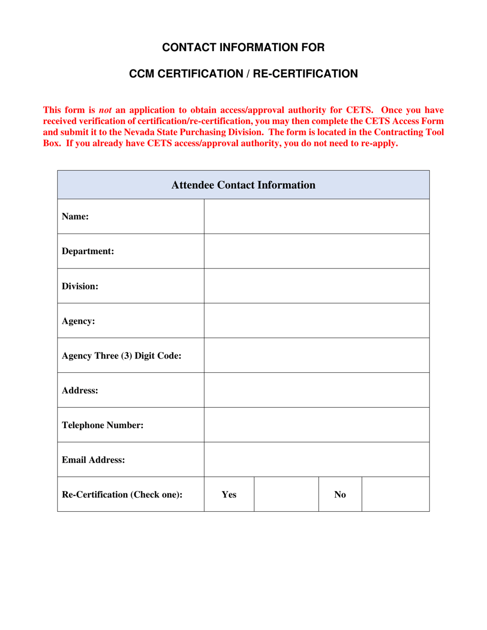 Contact Information for Ccm Certification / Re-certification - Nevada, Page 2