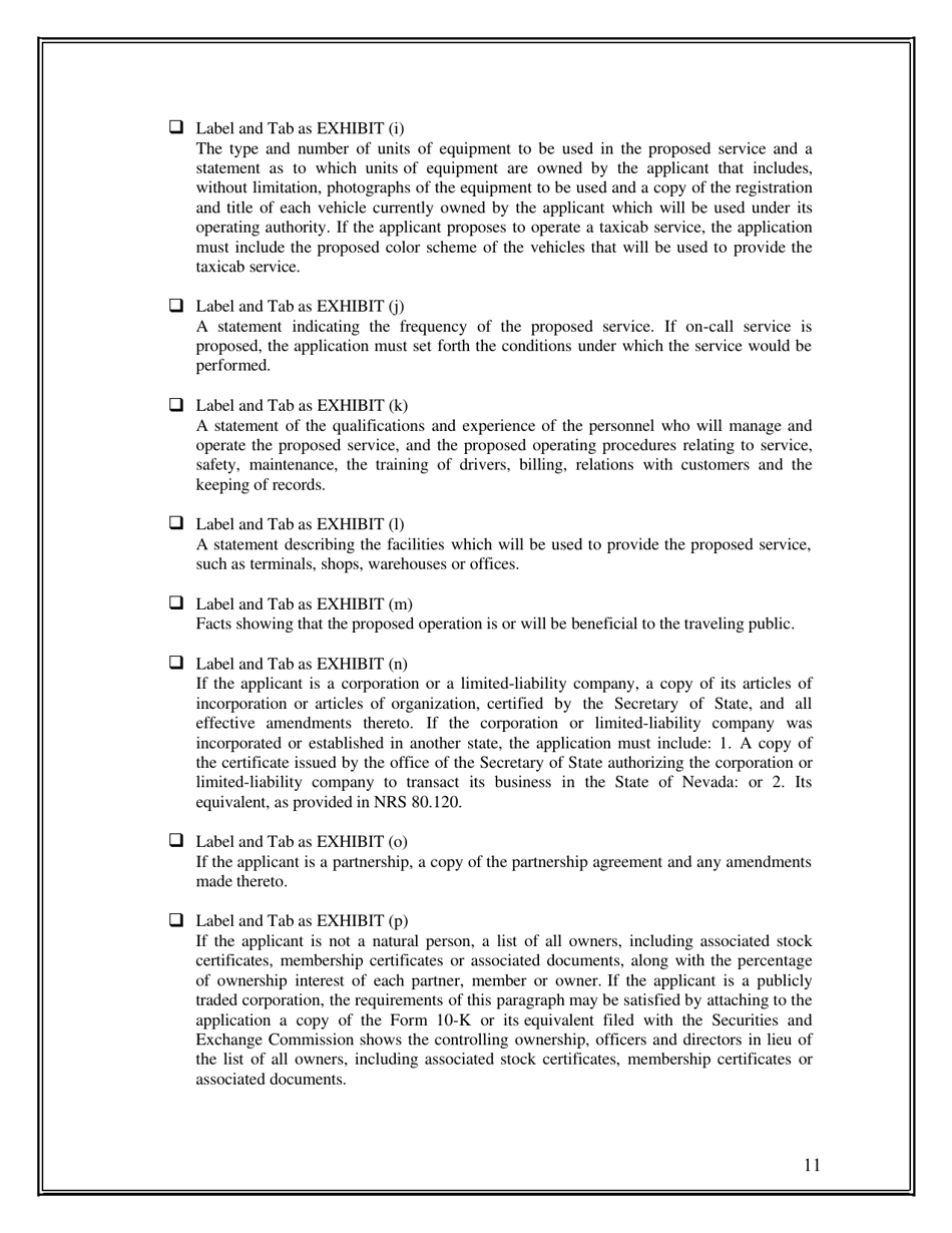 Application for a New or Expanded Certificate or Order and Permit to Transport Passengers or Household Goods - Nevada, Page 11
