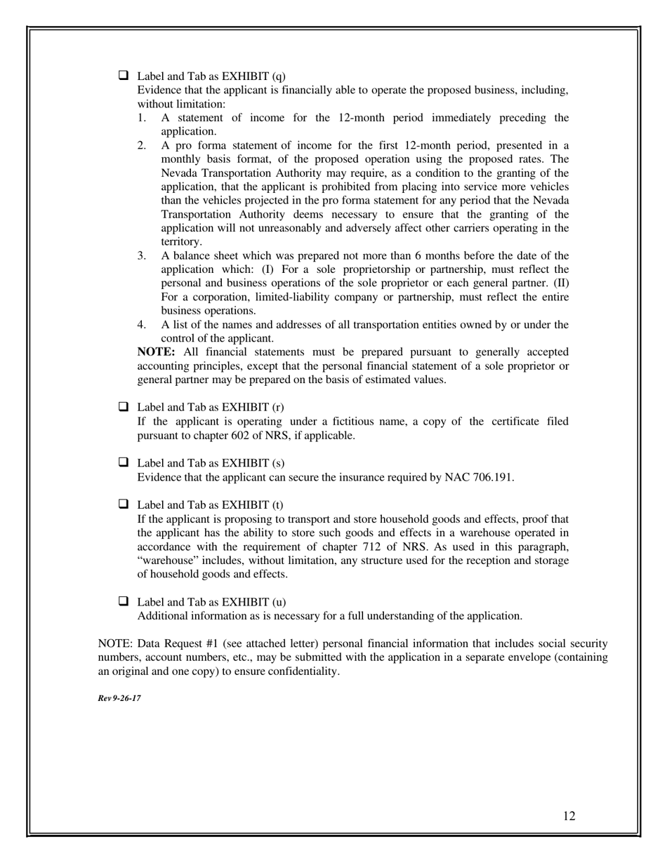 Application for a New or Expanded Certificate or Order and Permit to Transport Passengers or Household Goods - Nevada, Page 12