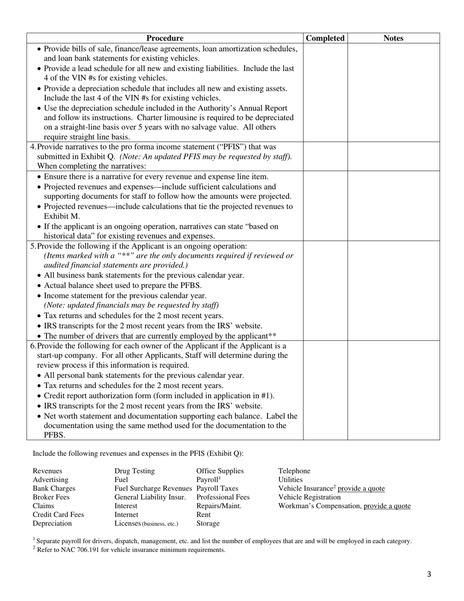 Application for a New or Expanded Certificate or Order and Permit to Transport Passengers or Household Goods - Nevada, Page 3