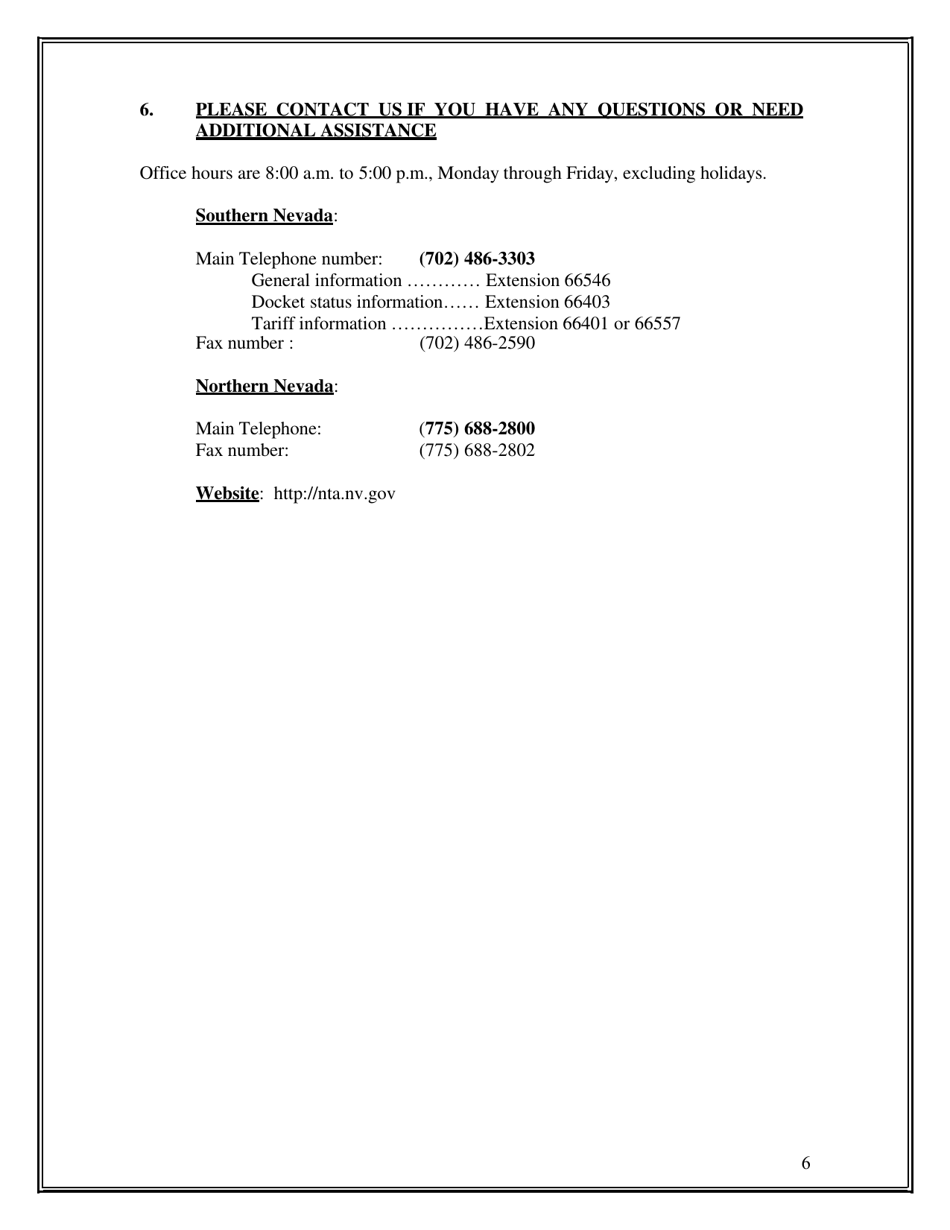 Application for a New or Expanded Certificate or Order and Permit to Transport Passengers or Household Goods - Nevada, Page 6