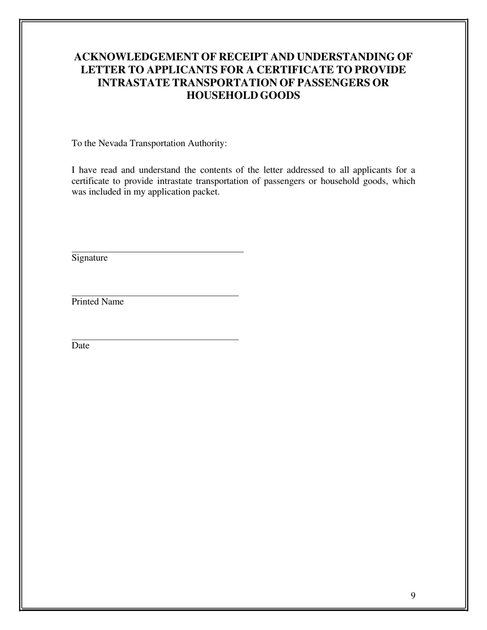 Application for a New or Expanded Certificate or Order and Permit to Transport Passengers or Household Goods - Nevada, Page 9