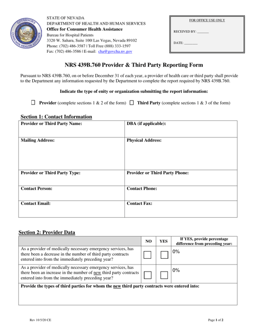 Nrs 439b.760 Provider & Third Party Reporting Form - Nevada Download Pdf