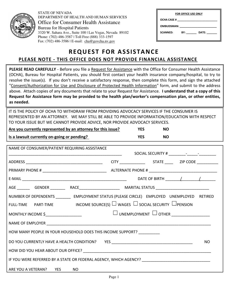 Request for Assistance - Nevada, Page 1