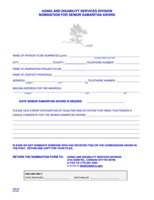 Form DAS144  Printable Pdf