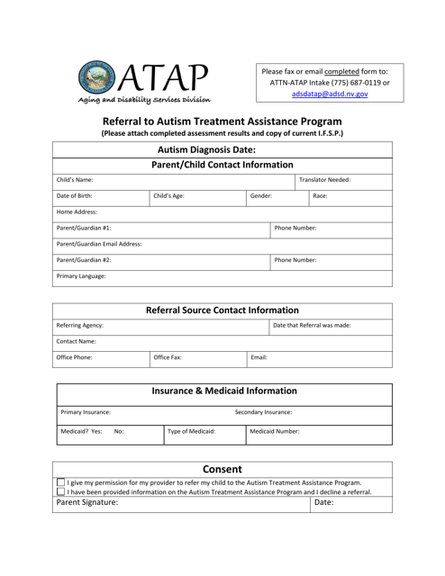 Referral to Autism Treatment Assistance Program - Nevada Download Pdf