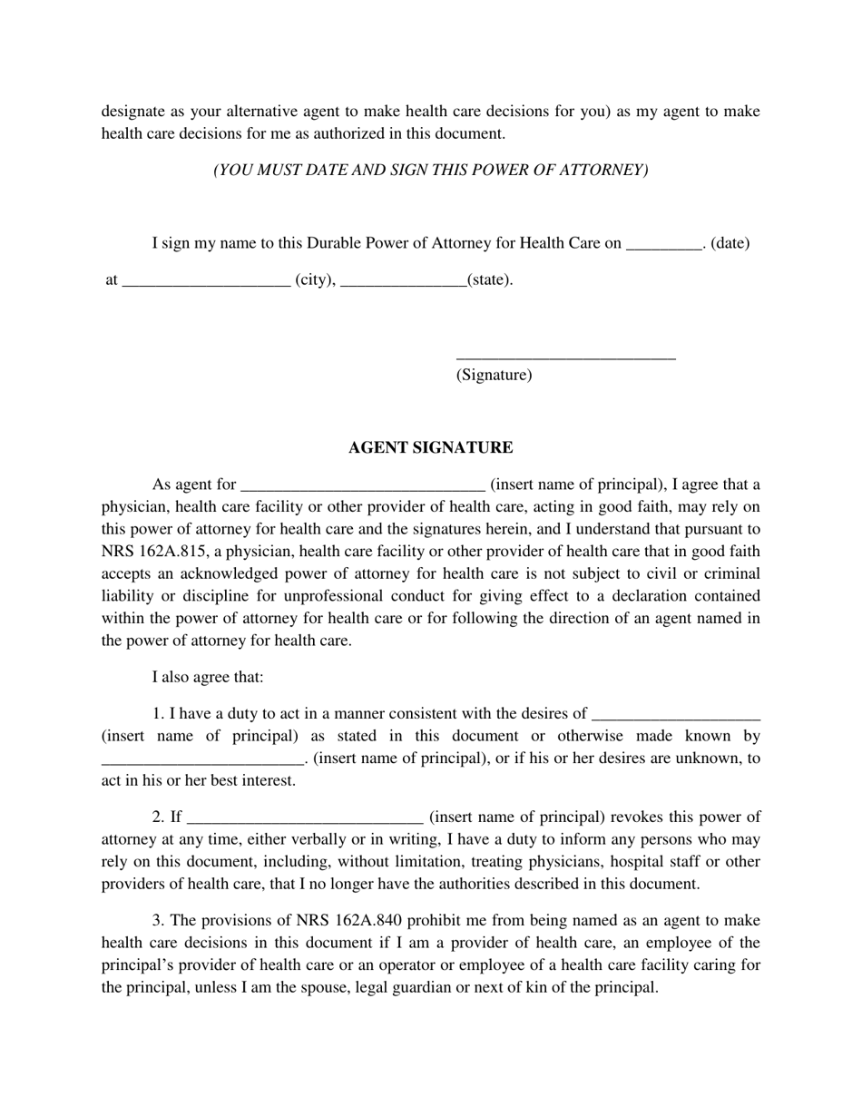 Nevada durable power of attorney for health care decisions download