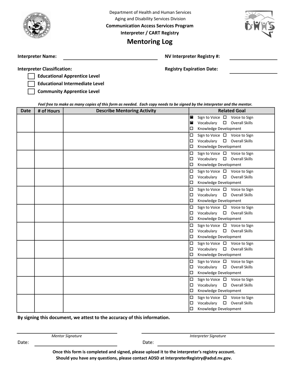 Nevada Mentoring Log - Fill Out, Sign Online and Download PDF ...