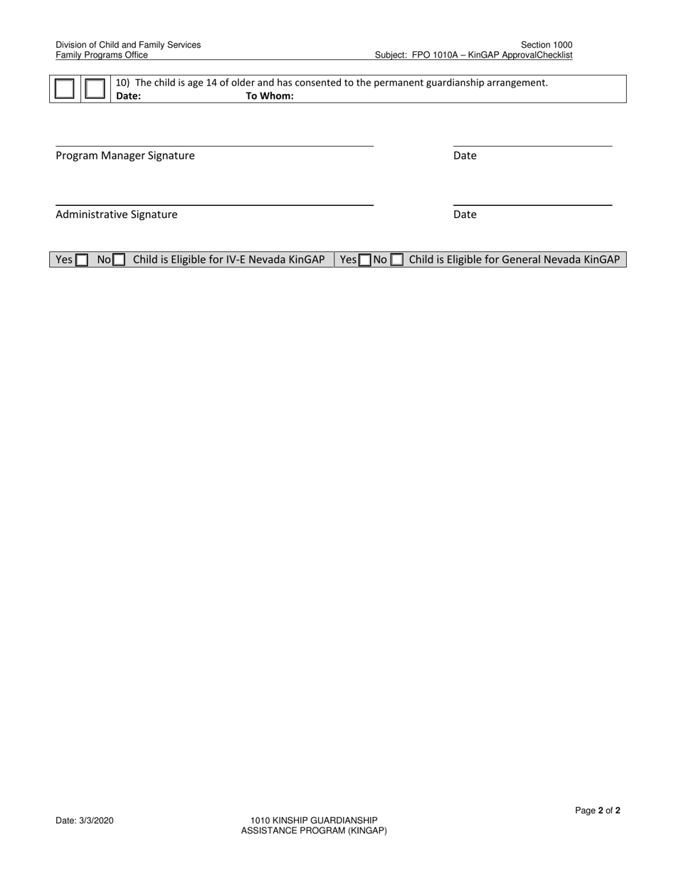 Nevada Kingap Approval Checklist - Nevada, Page 2