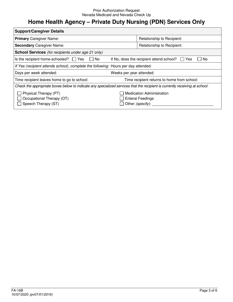 Form FA-16B Home Health Agency - Private Duty Nursing (Pdn) Services Only - Nevada, Page 3