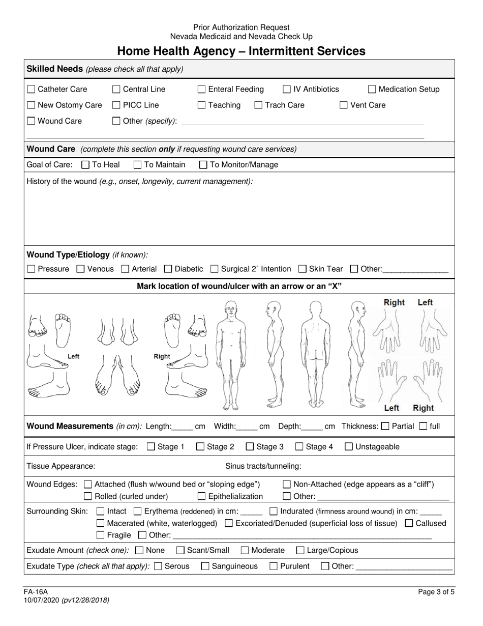 Form FA-16A Home Health Agency - Intermittent Services - Nevada, Page 3