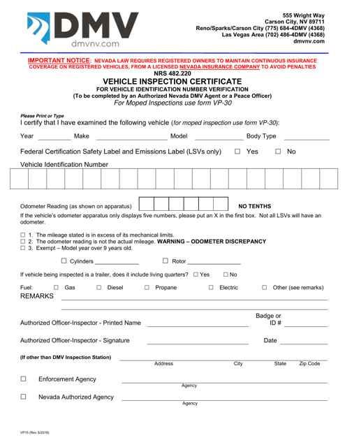 Form VP15  Printable Pdf