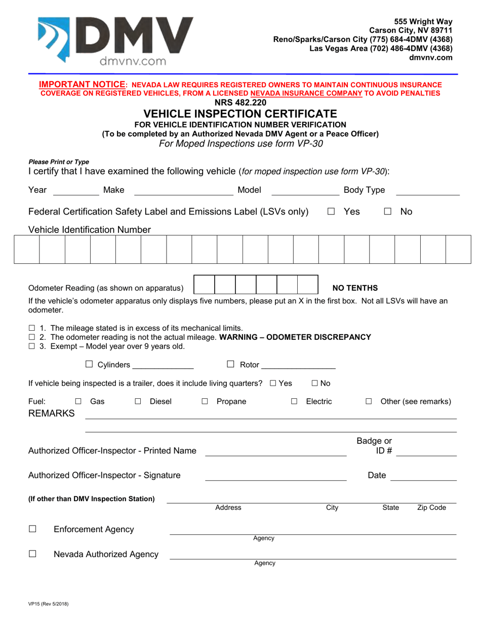 Form VP15 Fill Out Sign Online and Download Printable PDF Nevada