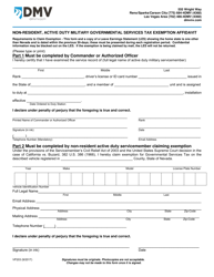 Document preview: Form VP203 Non-resident, Active Duty Military Governmental Services Tax Exemption Affidavit - Nevada