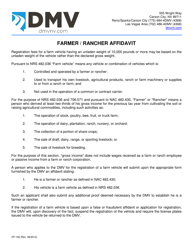 Form VP-159 Farmer / Rancher Affidavit - Nevada