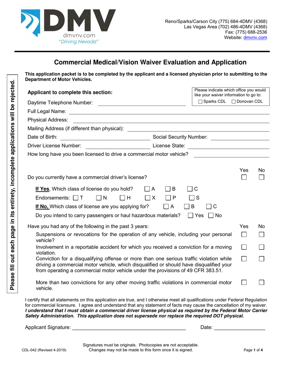 Form CDL042 Download Fillable PDF or Fill Online Commercial Medical