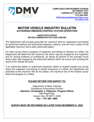 Document preview: Annual Emission Station Rate Survey - Diesel Powered Motor Vehicles - Nevada