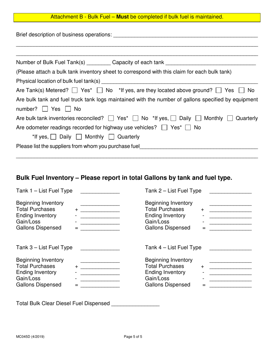 Form MC045D Fuel Tax Refund Request Form - Nevada, Page 5