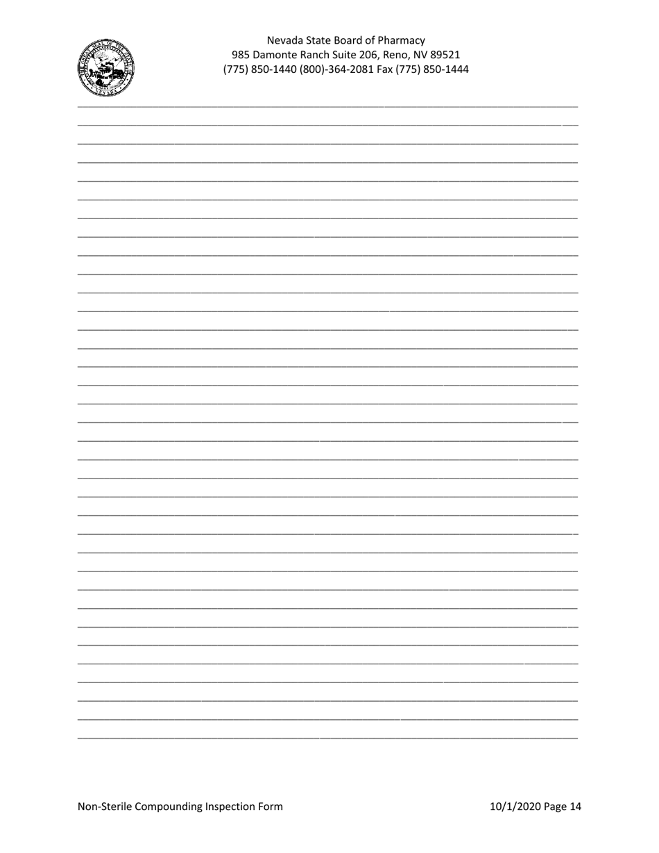 Non-sterile Compounding Inspection Form - Nevada, Page 14