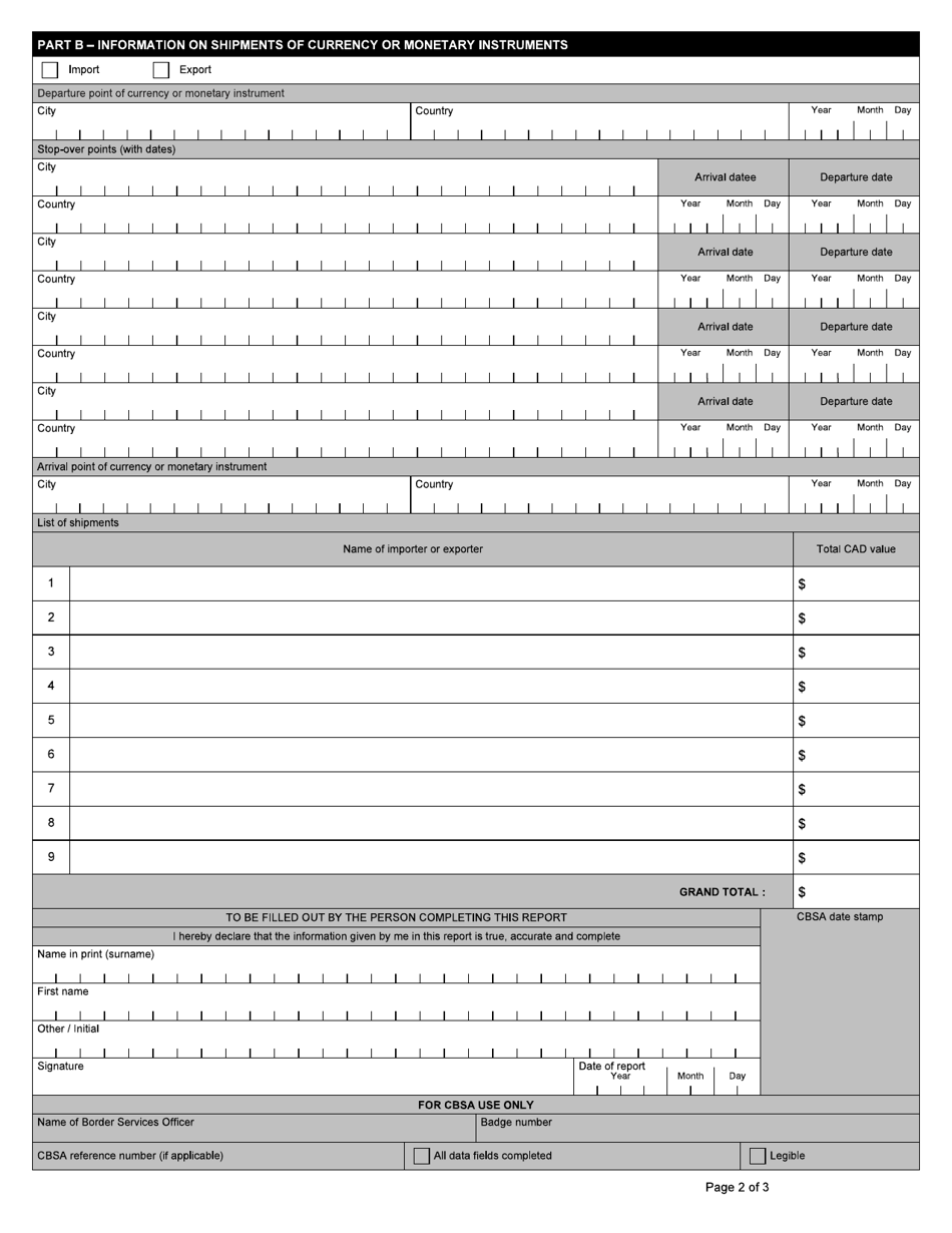 Form E668 Cross-border Currency or Monetary Instruments Report Made by Person in Charge of Conveyance - Canada, Page 2