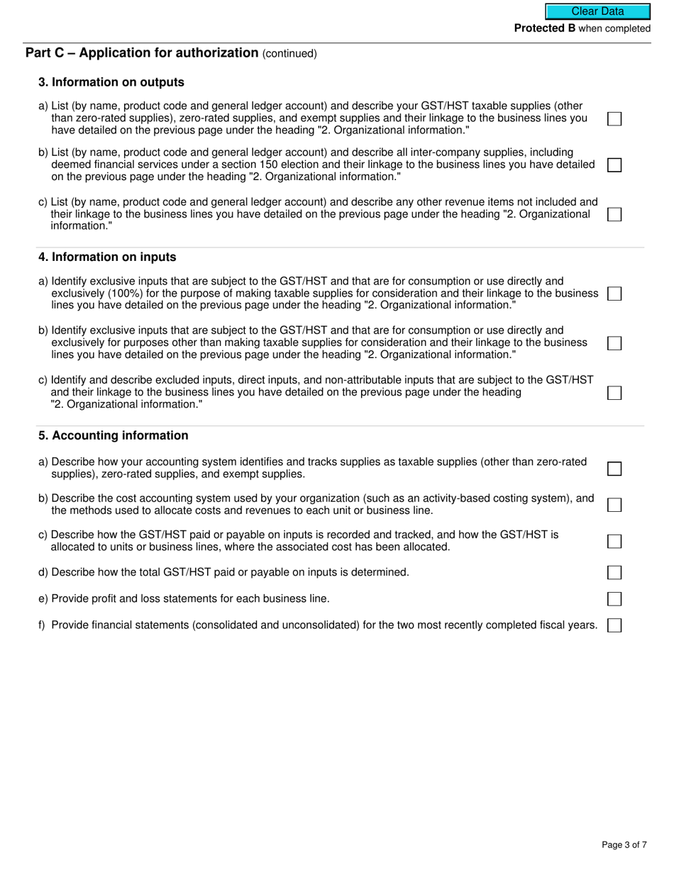 Form GST116 Application, Renewal, or Revocation of the Authorization for a Qualifying Institution to Use Particular Input Tax Credit Allocation Methods - Canada, Page 3