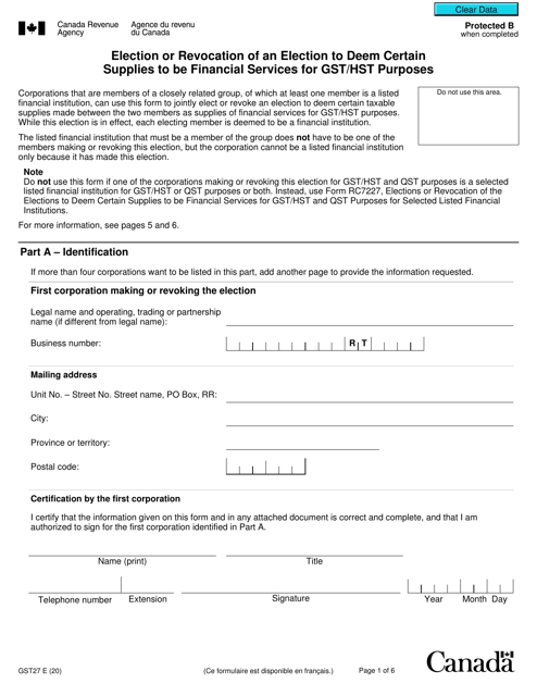 Form GST27  Printable Pdf