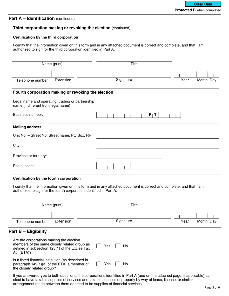 Form GST27 Election or Revocation of an Election to Deem Certain Supplies to Be Financial Services for Gst / Hst Purposes - Canada, Page 3