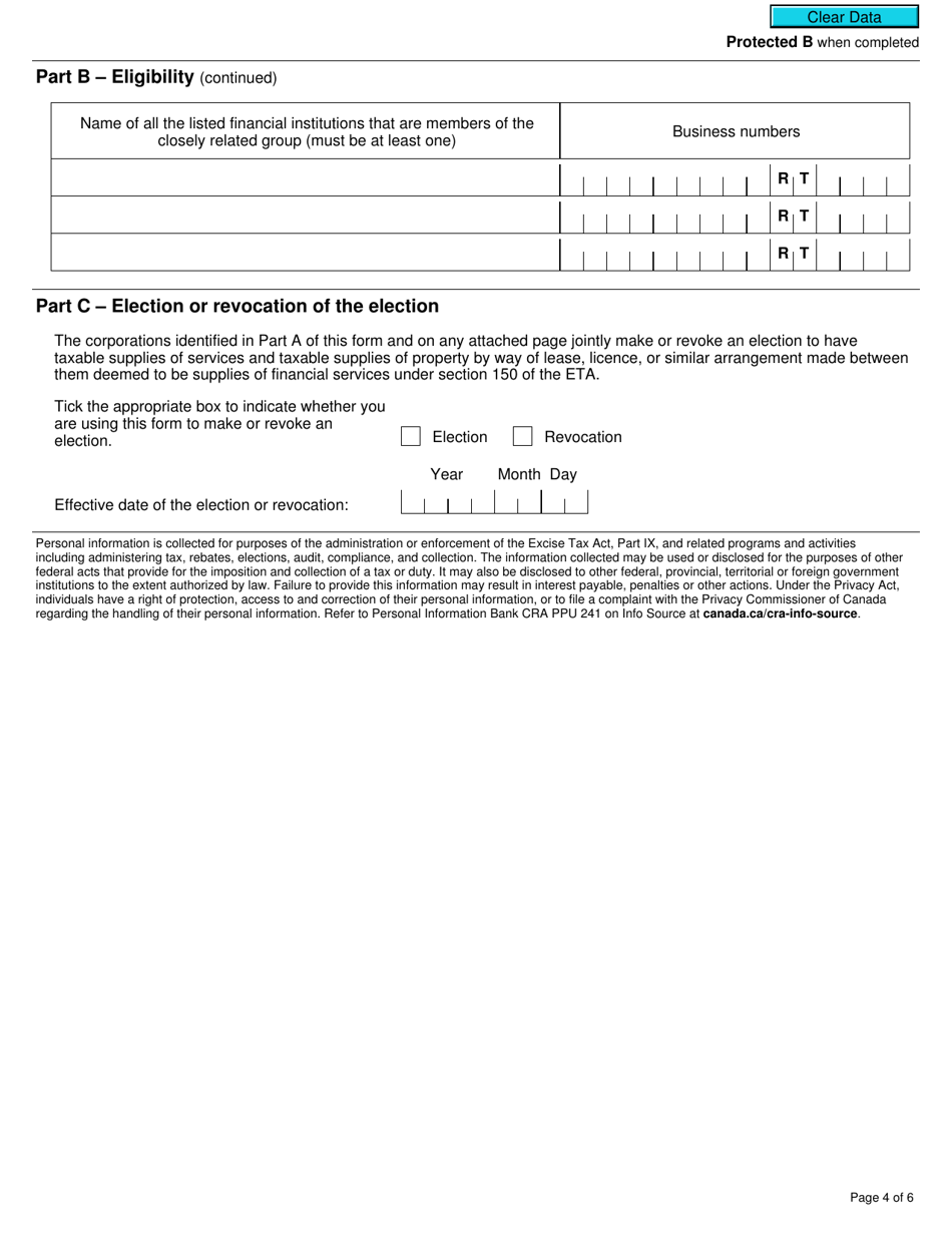 Form GST27 Election or Revocation of an Election to Deem Certain Supplies to Be Financial Services for Gst / Hst Purposes - Canada, Page 4