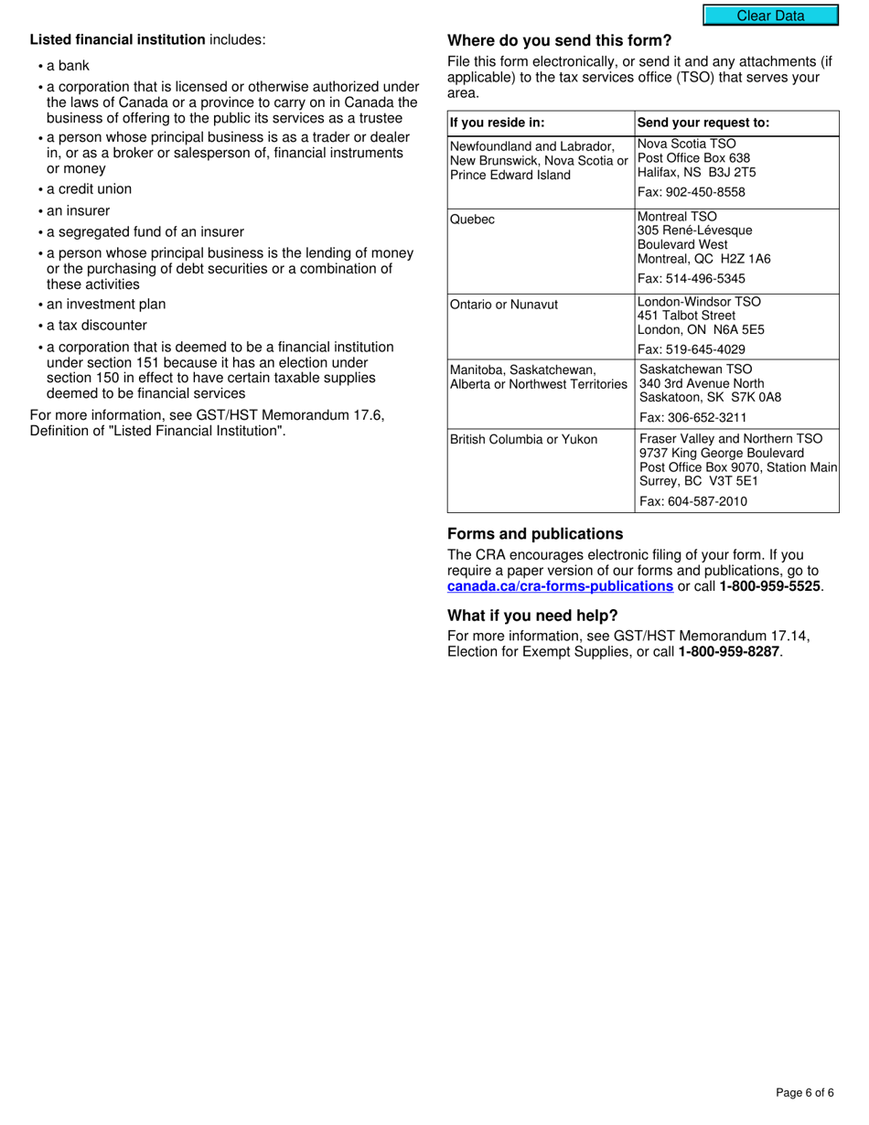 Form GST27 Election or Revocation of an Election to Deem Certain Supplies to Be Financial Services for Gst / Hst Purposes - Canada, Page 6