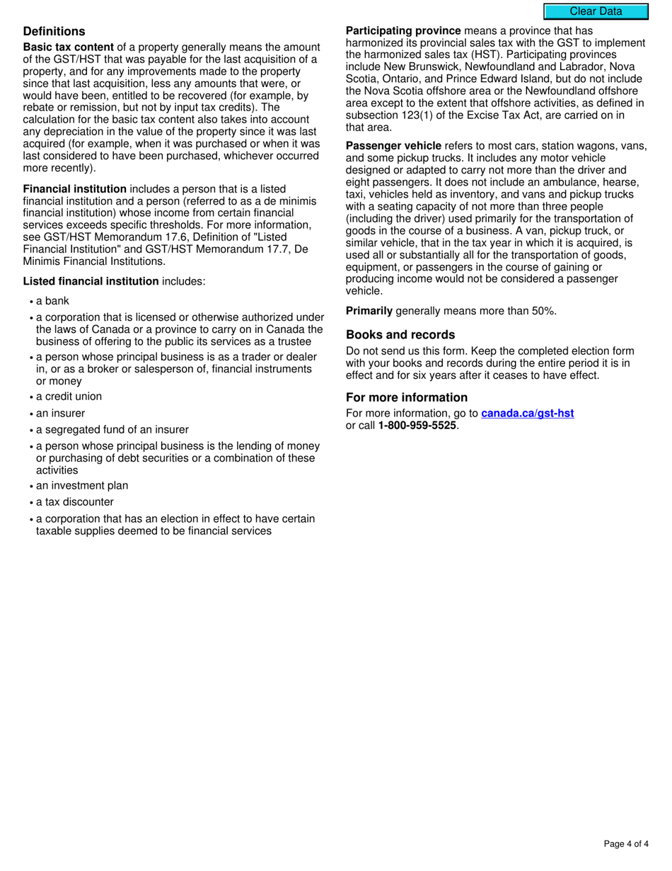 Form GST30 Election for Passenger Vehicles or Aircraft to Be Deemed to Be Used Exclusively in Non-commercial Activities - Canada, Page 4