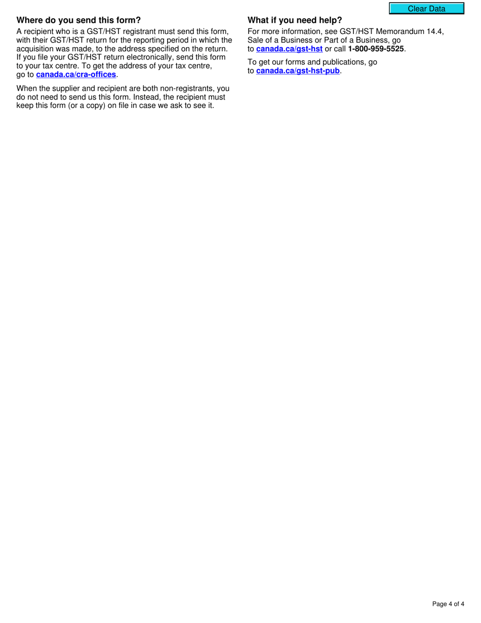 Form GST44 Gst / Hst Election Concerning the Acquisition of a Business or Part of a Business - Canada, Page 4