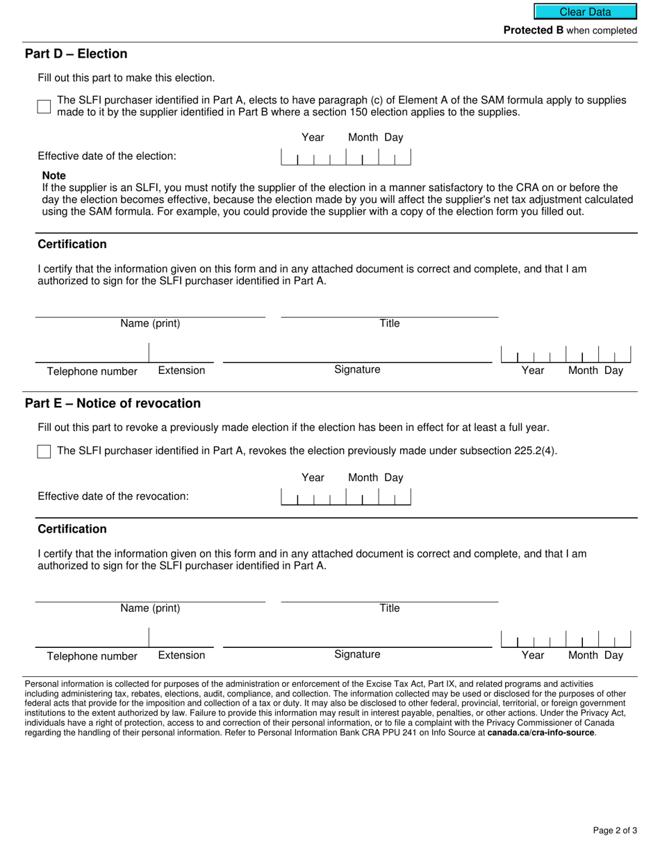 Form GST497 Gst / Hst Election or Revocation Under the Special Attribution Method for Selected Listed Financial Institutions - Canada, Page 2