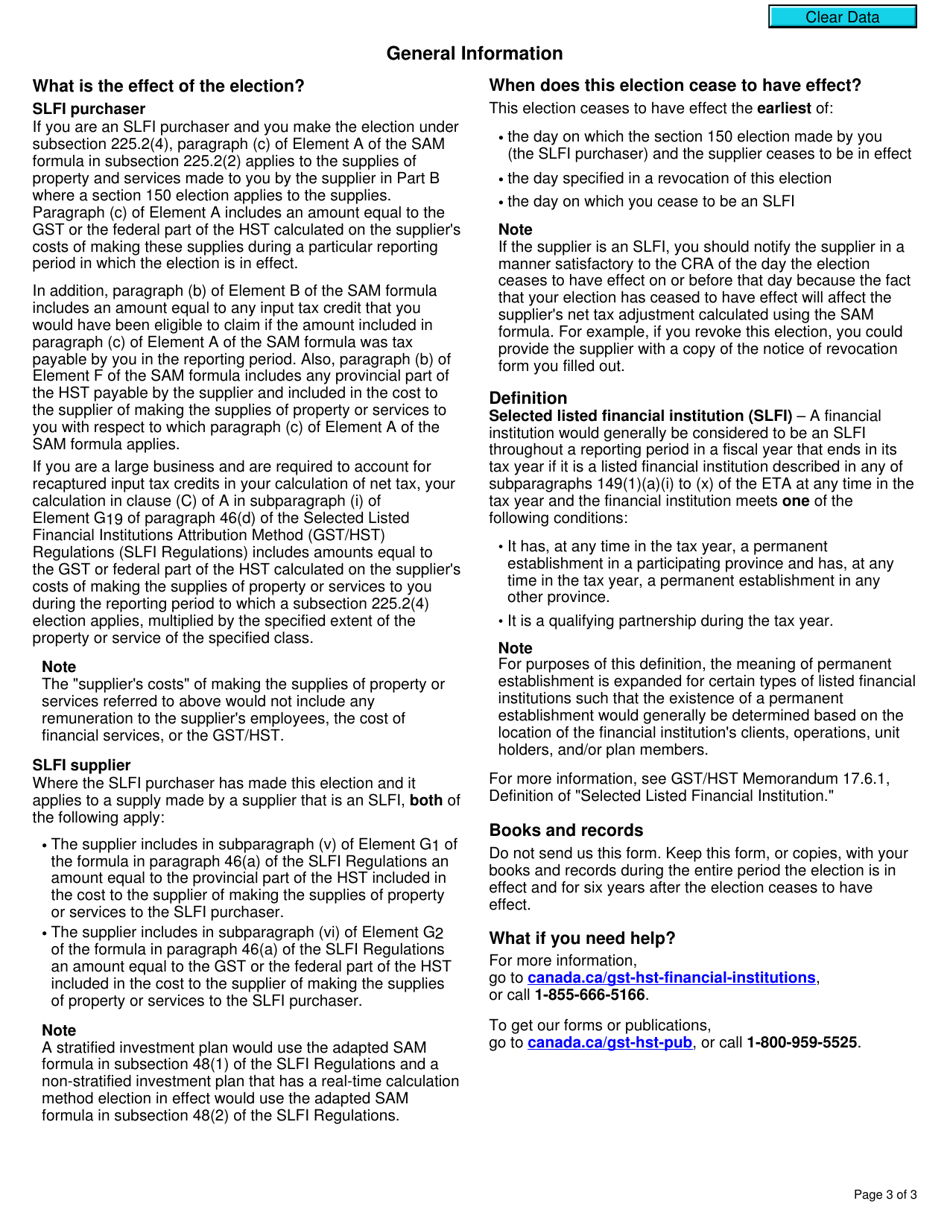 Form GST497 Gst / Hst Election or Revocation Under the Special Attribution Method for Selected Listed Financial Institutions - Canada, Page 3