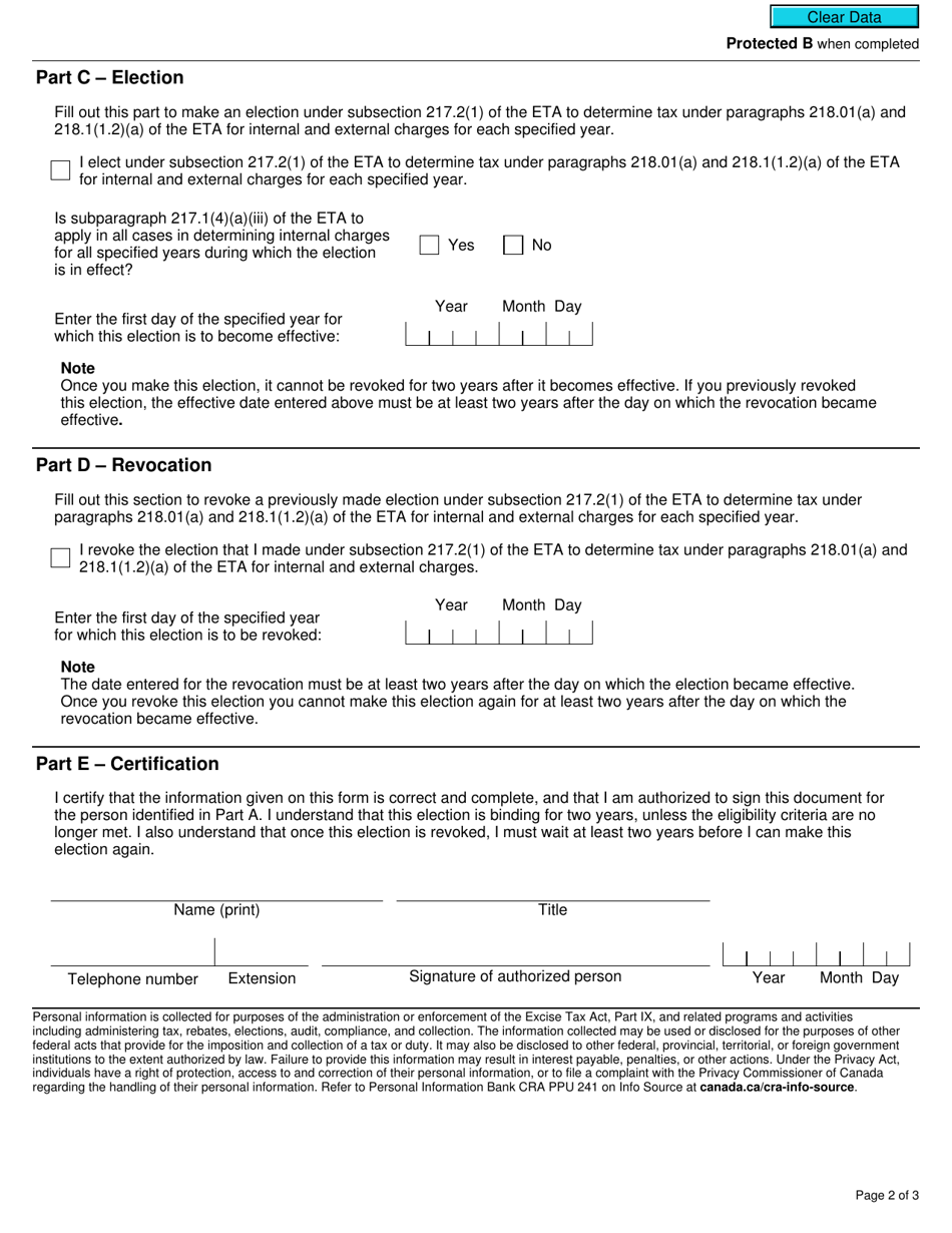 Form RC4600 Election or Revocation of an Election Under Subsection 217.2(1) - Canada, Page 2