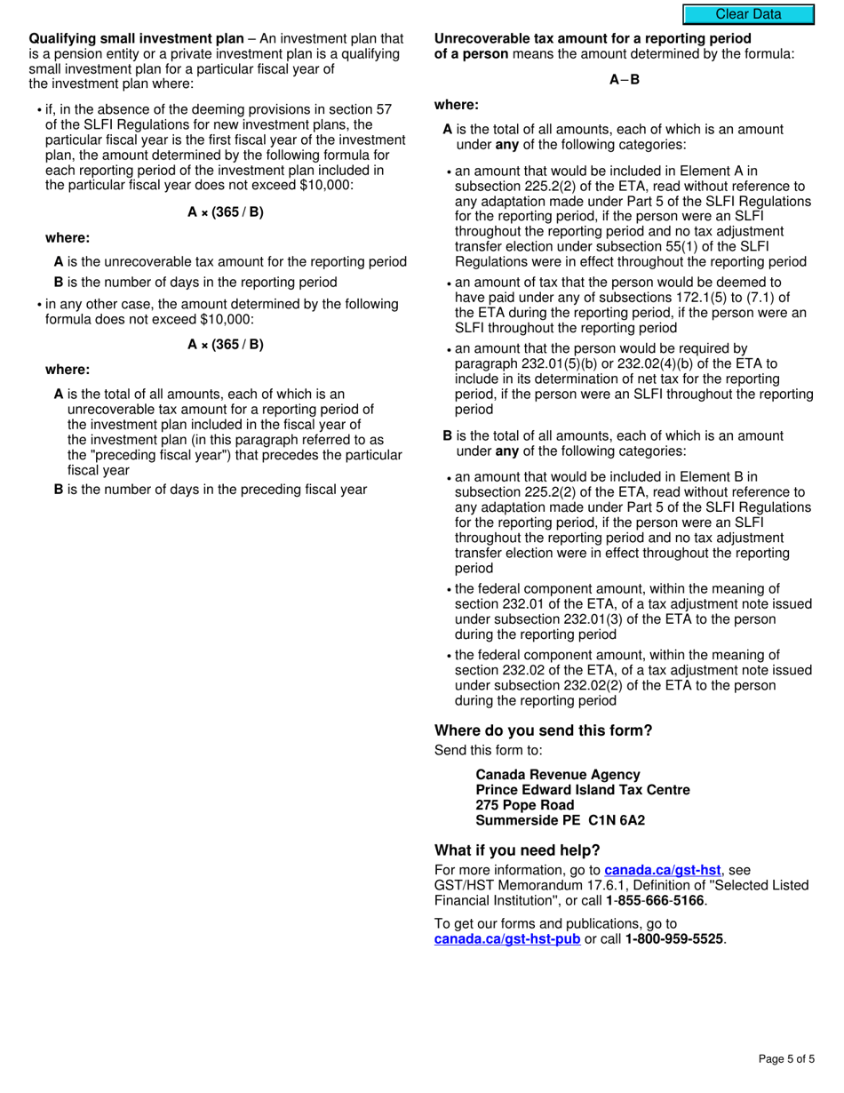 Form RC4606 Gst / Hst Election or Revocation for a Qualifying Small Investment Plan to Be Treated as a Selected Listed Financial Institution - Canada, Page 5